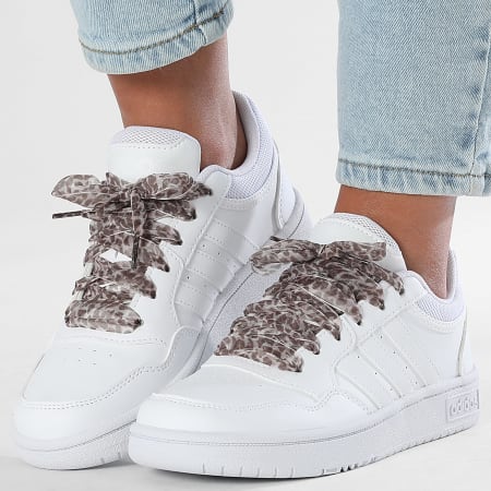 Adidas Sportswear - Women's Hoops 3 Low Classic Sneakers GW0433 Cloud White x Superlaced Leopard Grey laces